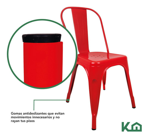 Silla Tolix 2 Piezas Acero Galvanizado Comedor Restaurante Para Exterior Color Rojo KingsHouse