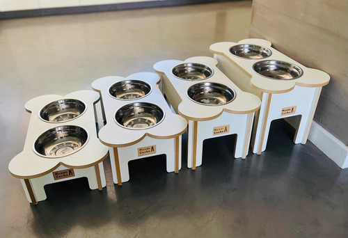 Comedero En Altura Para Perros De Madera Forma Huesito 20cm
