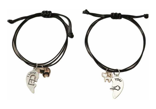 2 Piezas De Pulsera Con Diseños Corazón Gato Candado Y Llave