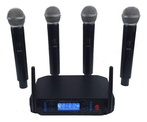 Sistema De 4 Micrófonos Inalambricos Uhf Profesional