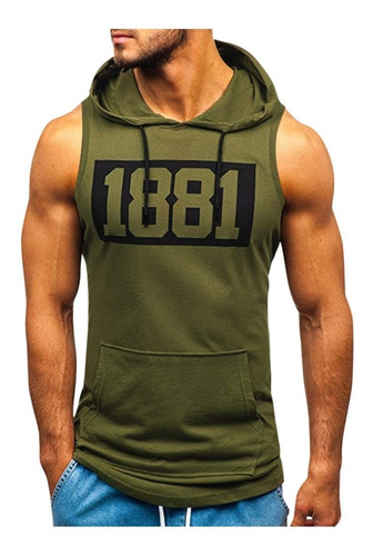 V Hombres Tops Blusa Fitness Muscle Print Capucha Sin Mangas