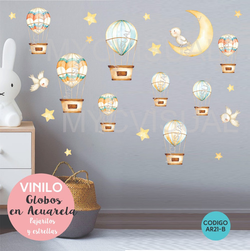 Vinilo Decorativo Infantil Globos En Acuarela 