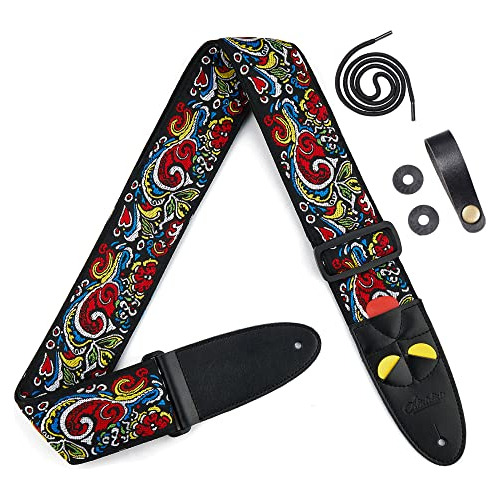 Correa De Guitarra Amumu Vintage Jacquard Flower Para Bajo,