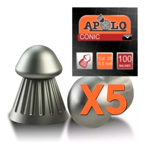 Pack X5 Balines Apolo Conic X 100 5.5 Mm