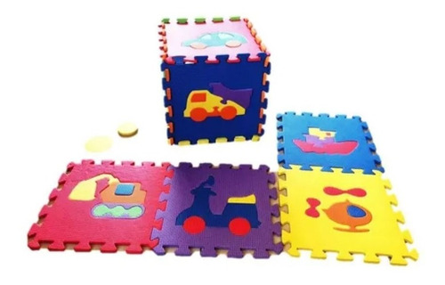 Tapete Didáctico Cubo Foamy Rompecabezas Vehículos Kidz Time