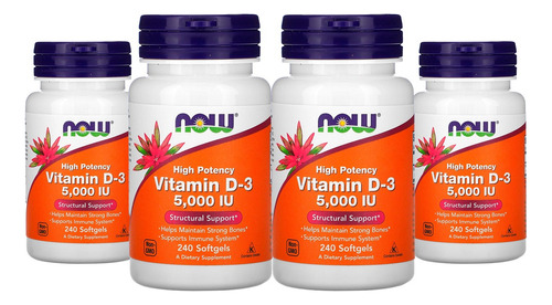 Vitamina D3 5000iu Alta Potencia Now 240 Softgels 4un Sabor Sem sabor