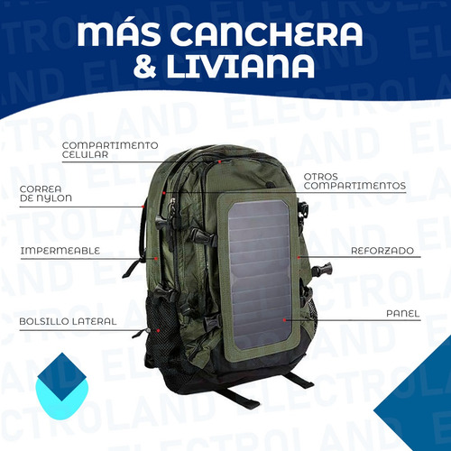 Mochila Con Panel Solar Reforzada Camping Viaje Impermeable