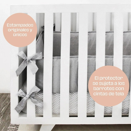 Bumper Ó Protector Para Cama Cuna(95x140)-100% Algodón- Nap Percal Gris Gris