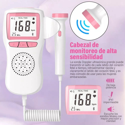 Detector De Ritmo Cardíaco Fetal Doppler Recargable Con Gel