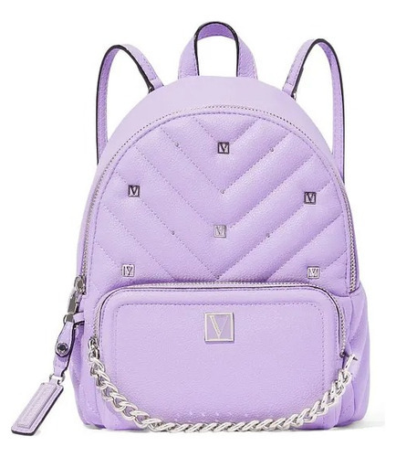 Mochila Pequeña V-quilt Victoria's Secret Lilac Stud Color Lila Diseño de la tela Liso