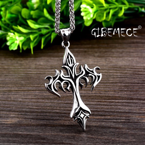 Collar Colgante Dije Cruz Gotico En Acero Inoxidable 316l