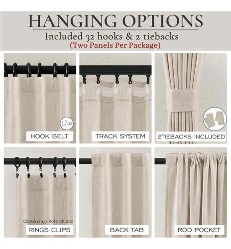 Cortinas Naturales De Lino 213 Cm Juego De 2 Paneles Bohemia