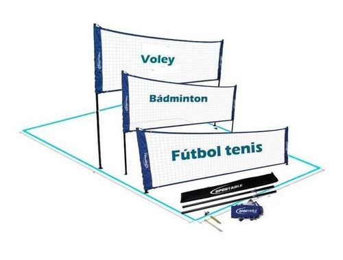 Cancha 3 En 1 Con Estacas + Demarcacion 10x4m Sportable