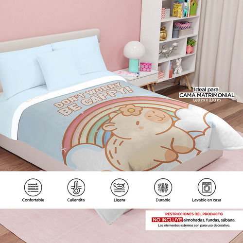 Cobertor Serenity Matrimonial Capibara Be Cappy Providencia Color Azul claro