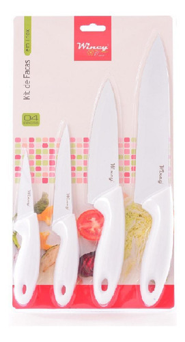 Kit Com 4 Facas Onix Branca Em Inox - Wincy