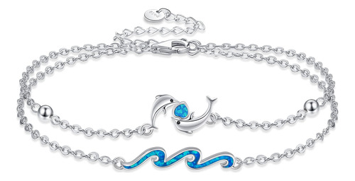 Urone Pulsera De Delfines Para Mujer, Plata De Ley 925, Delf