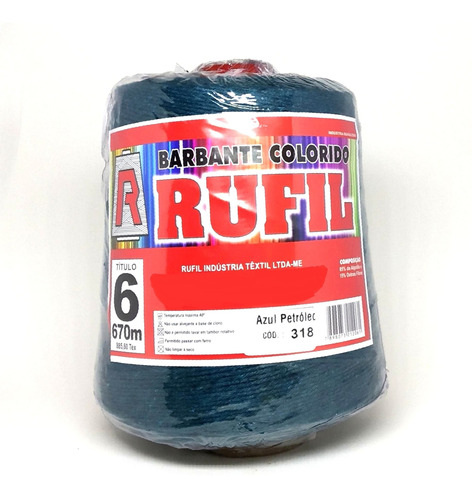 Barbante Rufil Colorido 700g Nº6 - 318 Azul Petróleo