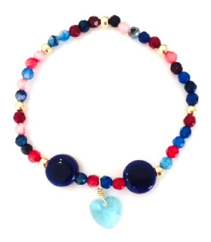 Bashari Pulsera Oro Laminado Vintage Heart - Azul