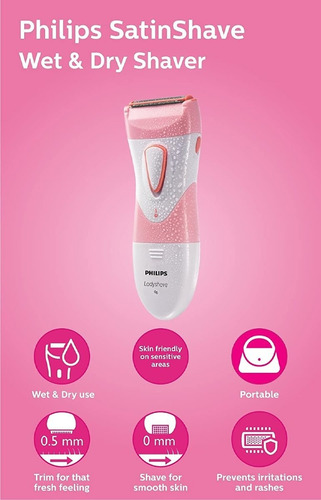 Imagen 5 de 7 de Afeitadora Philips Femenina Philips Hp6306 Seco Humedo Pila