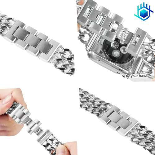 Imagen 6 de 10 de Correa Extensible Cadena + Mica Para Apple Watch Metal Lujo