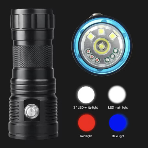 Lanterna Mergulho Subaquático 80w 100m 10led 3 Cores Ipx8