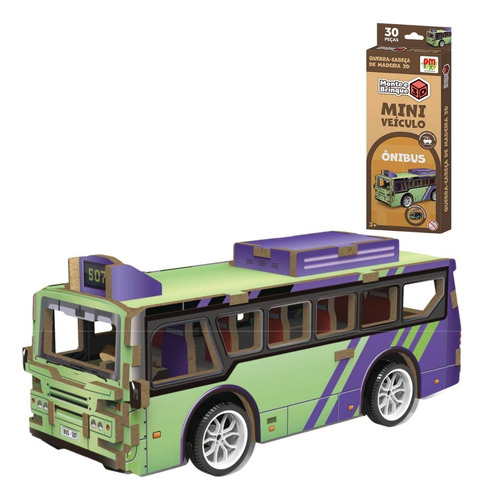 Quebra Cabeça De Madeira 3d Mini Veículo Ônibus - Dm Toys