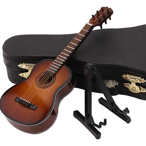 1/12 Guitarra De Madera Con Soporte Y Estuche Colección De