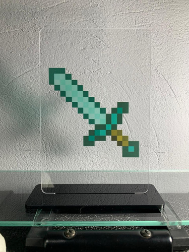 Placa Decorativa Minecraft Espada Diamante - Presente Gamer