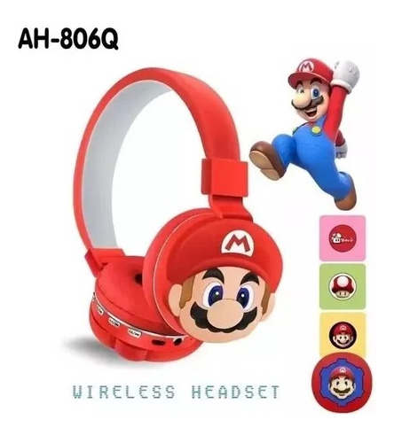 Niños Super Mario Bros Audífonos Honguito Bluetooth 5.1 Color Rojo