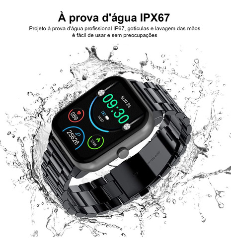 Smartwatch Mertto para homens e mulheres, 1,83 polegadas, Bluetooth, chamadas, notificações de informações, iOS, Android, esportes, saúde, preto, duas alças