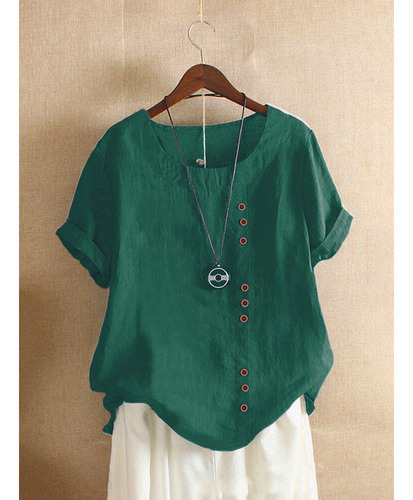 Playera Casual De Algodón Y Lino De Talla Grande Para Mujer