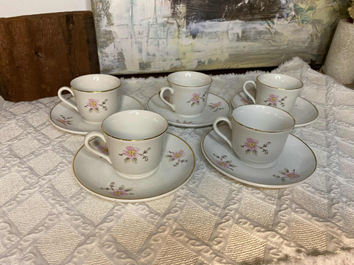 Set De 5 Tazas / Pocillos De Café Y Platos Porcelana Retro