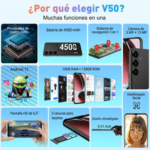Xgody V50 10+128 GB Ram Dual Sim negro