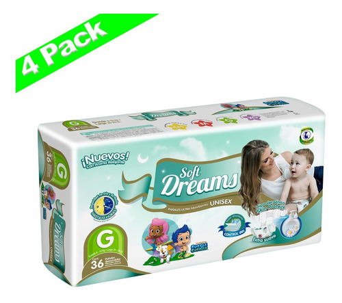 Caja De Pañal Soft Dreams Grande Con 4 Paquetes (144 Pzs)