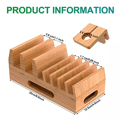  Pezin & Hulin Soporte para tableta para teléfono celular,  soporte de madera de bambú para teléfono inteligente de carga de escritorio  compatible con Pad, teléfono 8 Plus X XS Max XR