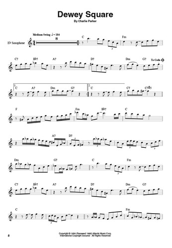 Charlie Parker (saxophone): Play 8 Songs With Notation And