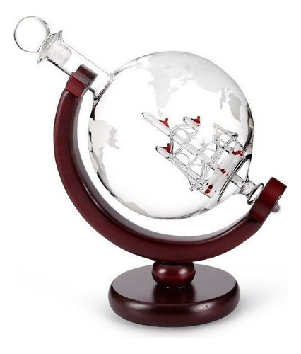 Decantador De Whisky Lazhu Globe Con Soporte De Madera [u]