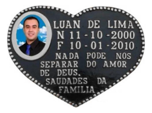 Placa Tumulo Aluminio Formato Coração Foto E Mensagem 23x27