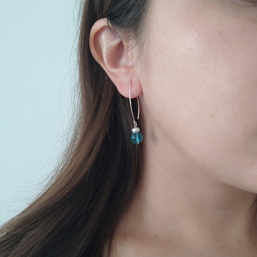 Imagen 2 de 4 de Aros Colgantes Plata Con Murano Y Perla De Río