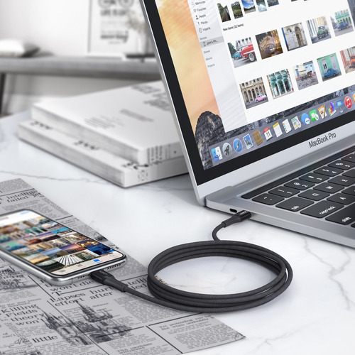 Cable Aukey Kevlar Usb-c A Lightning 2m Cb-akl4 Color Negro