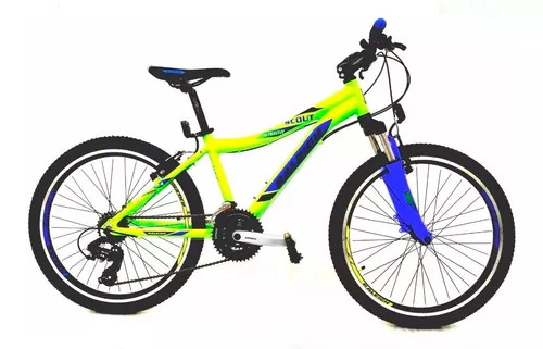 Mountain bike infantil Raleigh MTB Scout 2023 R24 21v frenos v-brakes cambios Shimano color amarillo/azul