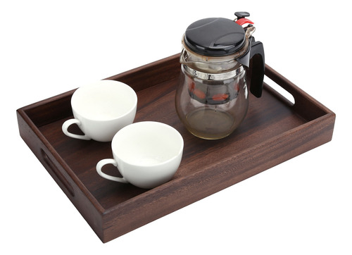 Bandeja De Té Rectangular De Madera Con Ranuras Para Servir