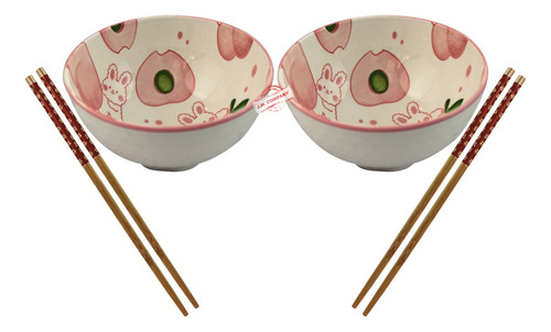 Set 2 Pcs Mini Bowl Ceramica 4 Palillos Botanero Kawaii Jt-0