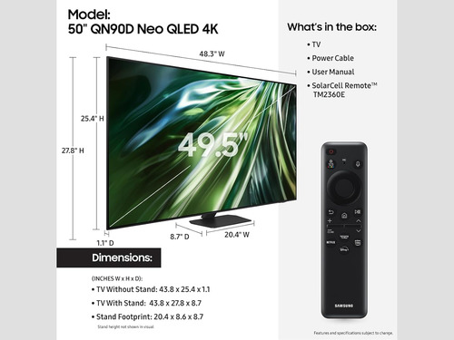 Televisor Qled 4k 50 Samsung Con Hdr Y Dolby Atmos Qn50qn90d