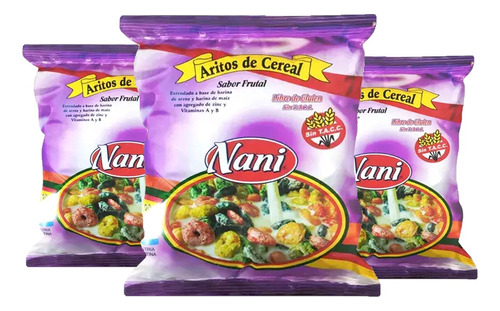 Aritos De Cereal Sabor Frutal Sin Tacc Nani 130gr Pack X3