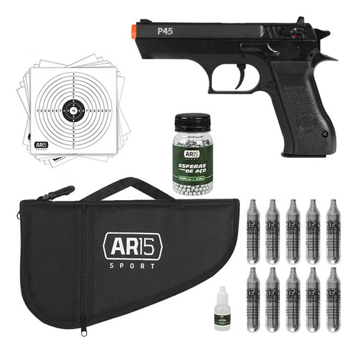 Pistola Airsoft Co2 P45 Kwc Calibre 4.5mm + Capa 33cm + Óleo