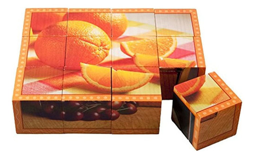 Stages Learning Real Picture Fruits Wooden Cube Language Bui