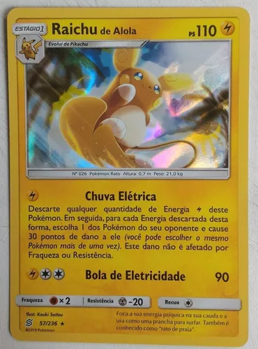 Carta Pokémon Pikachu ou Raichu Diversos Modelos Escolha Pronta