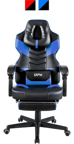 Cadeira Gamer Reclinável E Giratória Com Apoio Retrátil Cor Azul