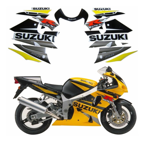 Kit Adesivos Emblemas Suzuki Gsxr 750 2002 Amarela E Preta